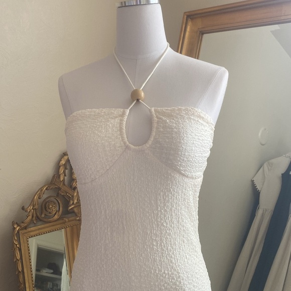 NWT Tropical Knit Keyhole Halter Maxi Dress, Slit Up Side, Various Sizes, Cream - Picture 6 of 7